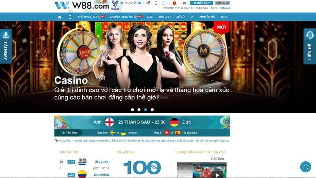 W88 đa dạng trò chơi trong sảnh Casino